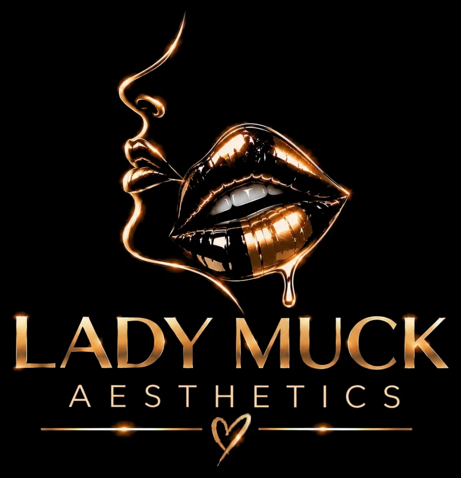 Lady Muck Aesthetics logo: gold lips in profile